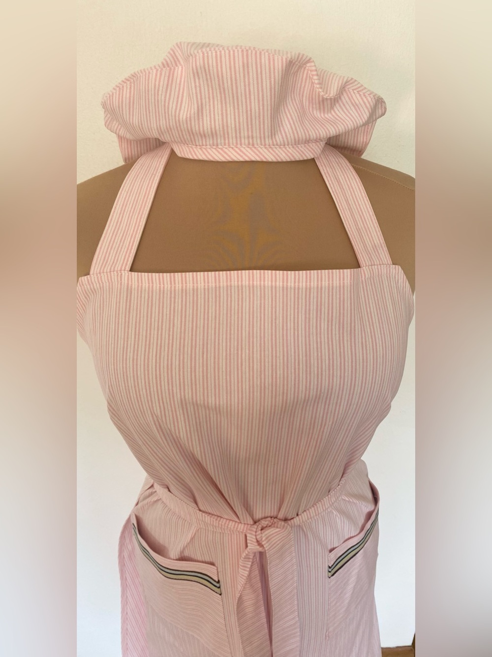 Vintage 70s-Inspired Boho Apron Dress Set *X-Large* Pink Stripe Halter Wrap - Picture 6 of 9